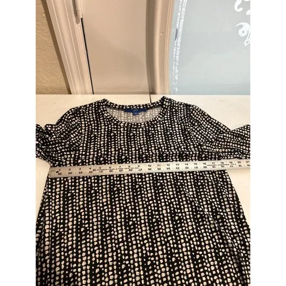 Apt. 9 Black & White Print Dress With Roll Tab Sleeves And Pockets, Size Medium - Picture 6 of 8